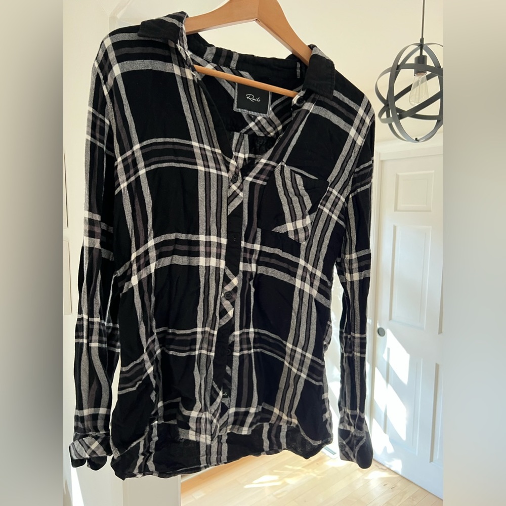 RAILS FLANNEL PLAID SHIRT.  BLACK/WHITE.  MEDIUM
